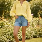 lemon embroidered cotton shirt