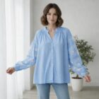 blue embroidered cotton shirt