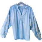 blue embroidered cotton shirt