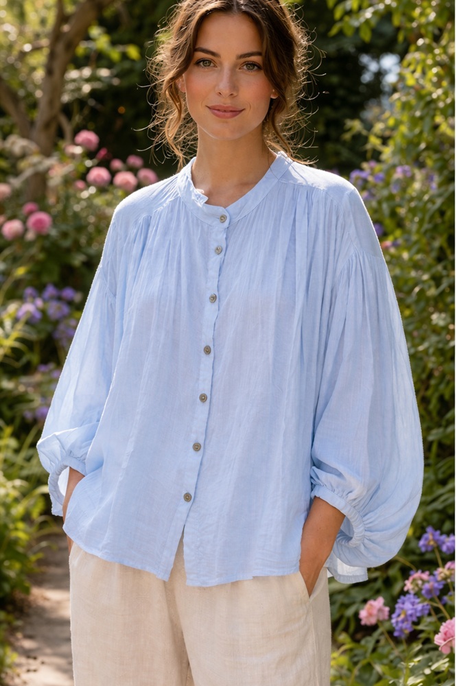 sky blue fine cotton shirt Rainbow and Spoon Oxford sky blue cotton shirt