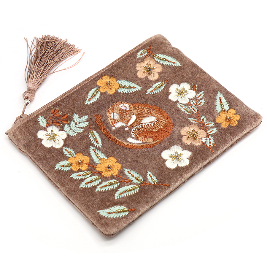 PoM caramel velvet dormouse pouch Rainbow and Spoon Oxford embroidered dormouse velvet pouch