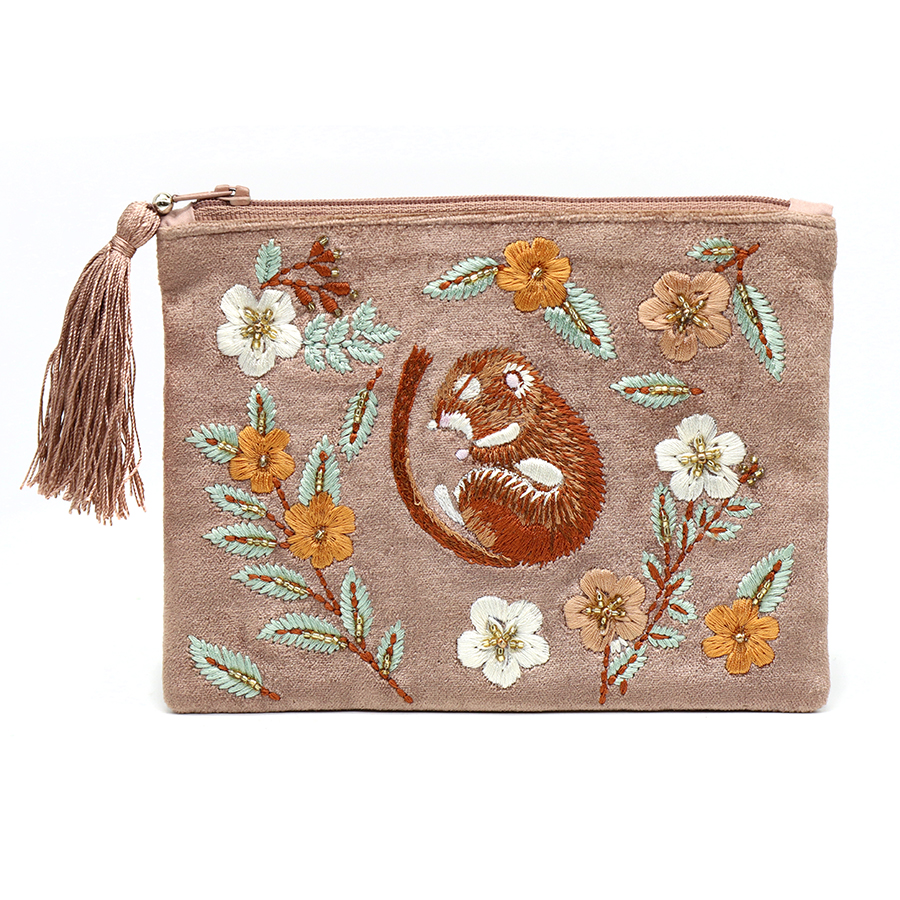 embroidered velvet dormouse pouch