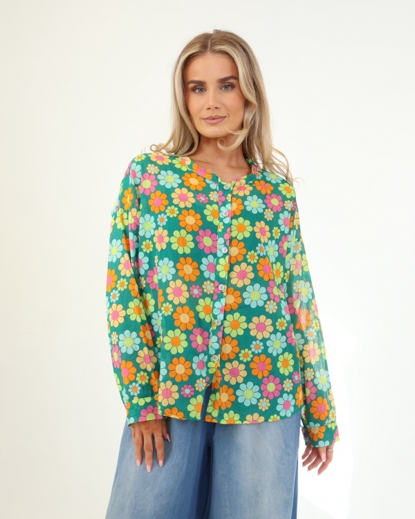 jade retro flower cotton shirt Rainbow and Spoon Oxford 4 jade floral cotton shirt