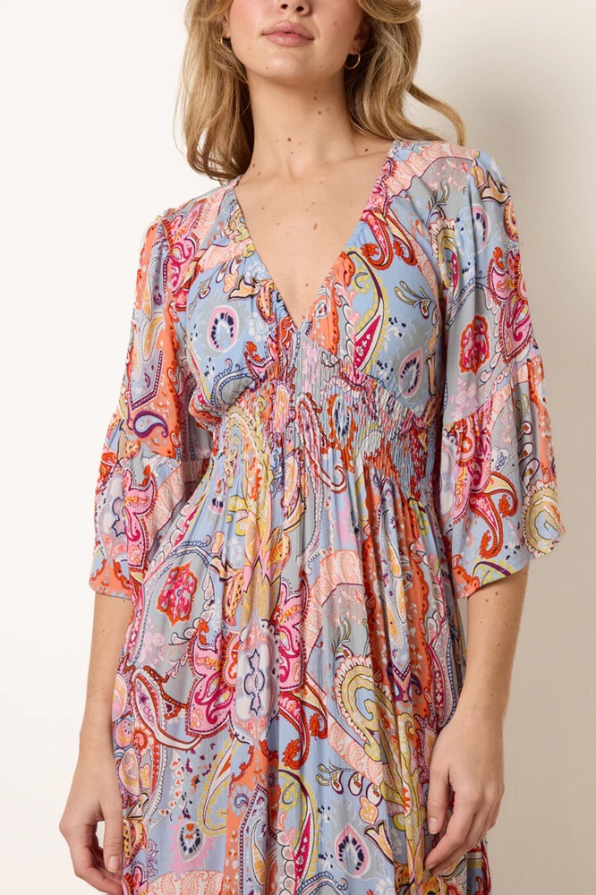 pinky blue paisley maxi dress Rainbow and Spoon Oxford 2 pretty paisley maxi dress