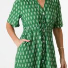 green button front shirtdress