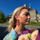 hand beaded cherry earrings