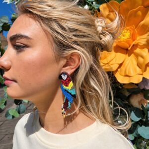 colourful beaded parrot earrings