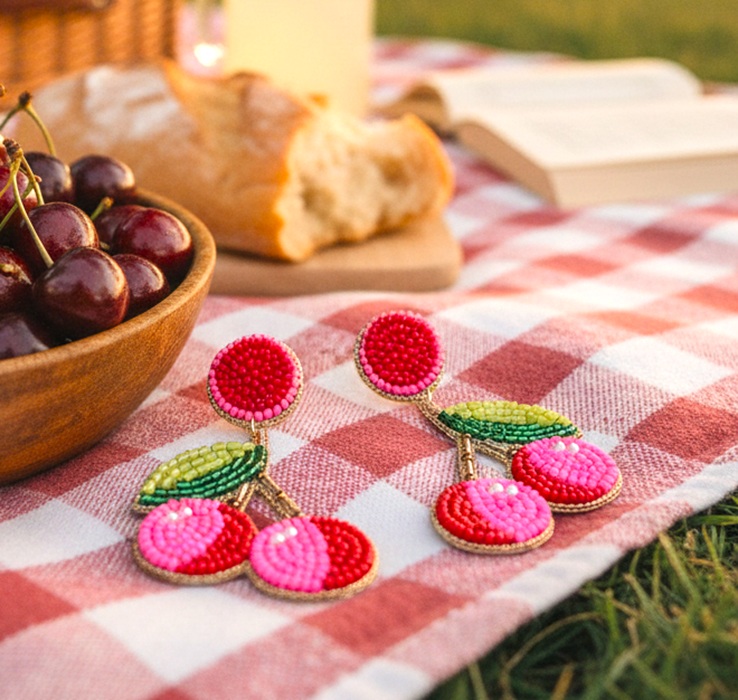 hand beaded cherry earrings Rainbow and Spoon Oxford a