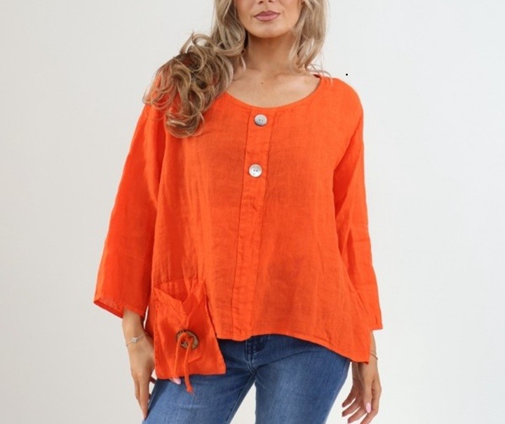 orange linen pocket top Rainbow and Spoon Oxford c orange linen pocket top
