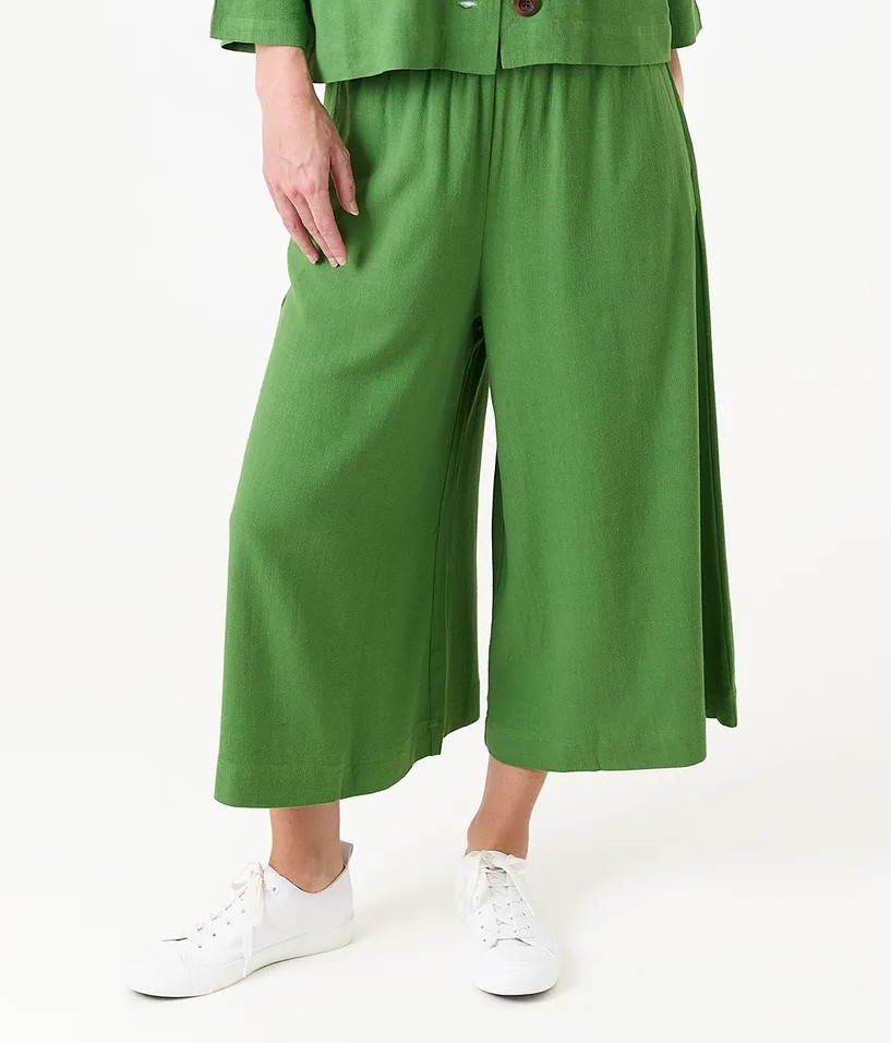 basil green linen culottes Rainbow and Spoon Oxford basil green crop trousers