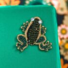 beaded green frog brooch