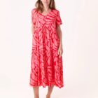 red leaf print dress