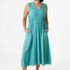 blue tie waist dress
