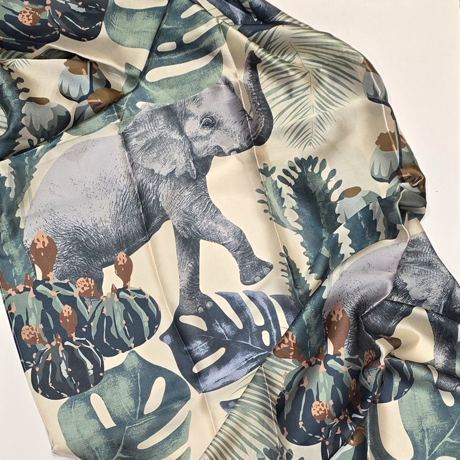 satin elephant print scarf