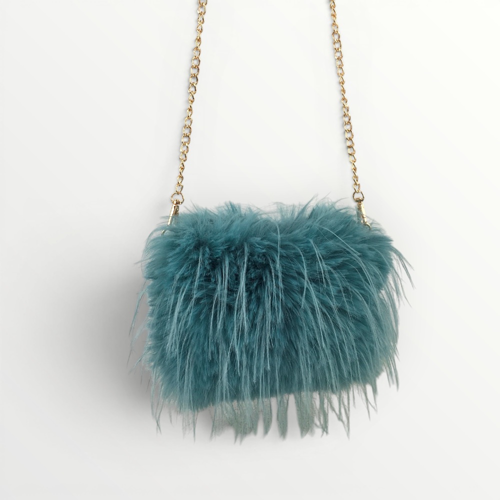 blue fluffy faux fur bag Rainbow and Spoon Oxford blue faux fur bag