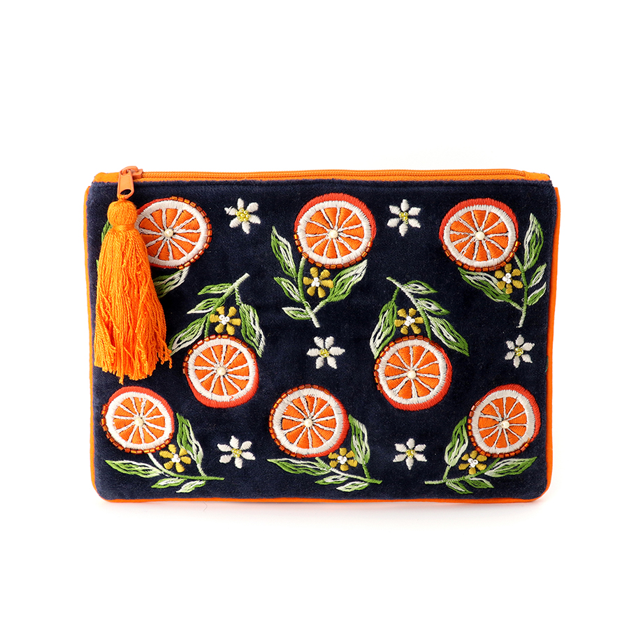 embroidered oranges velvet pouch Rainbow and Spoon Oxford 1 embroidered oranges velvet pouch
