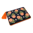 embroidered oranges velvet pouch