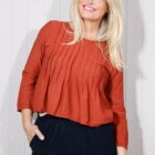 rust pintuck smock top