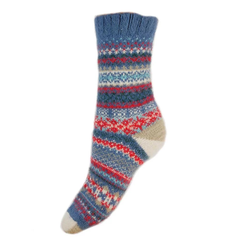 blue wool blend fairisle socks Rainbow and Spoon Oxford blue wool fairisle socks