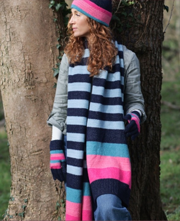 pom stripe knit scarf Rainbow and Spoon Oxford 1 oversized stripe knit scarf